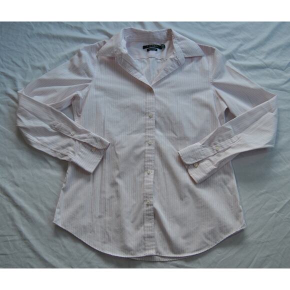 Lauren Ralph Lauren Pink and White Striped Long Sleeve Button Up Medium - Picture 1 of 9